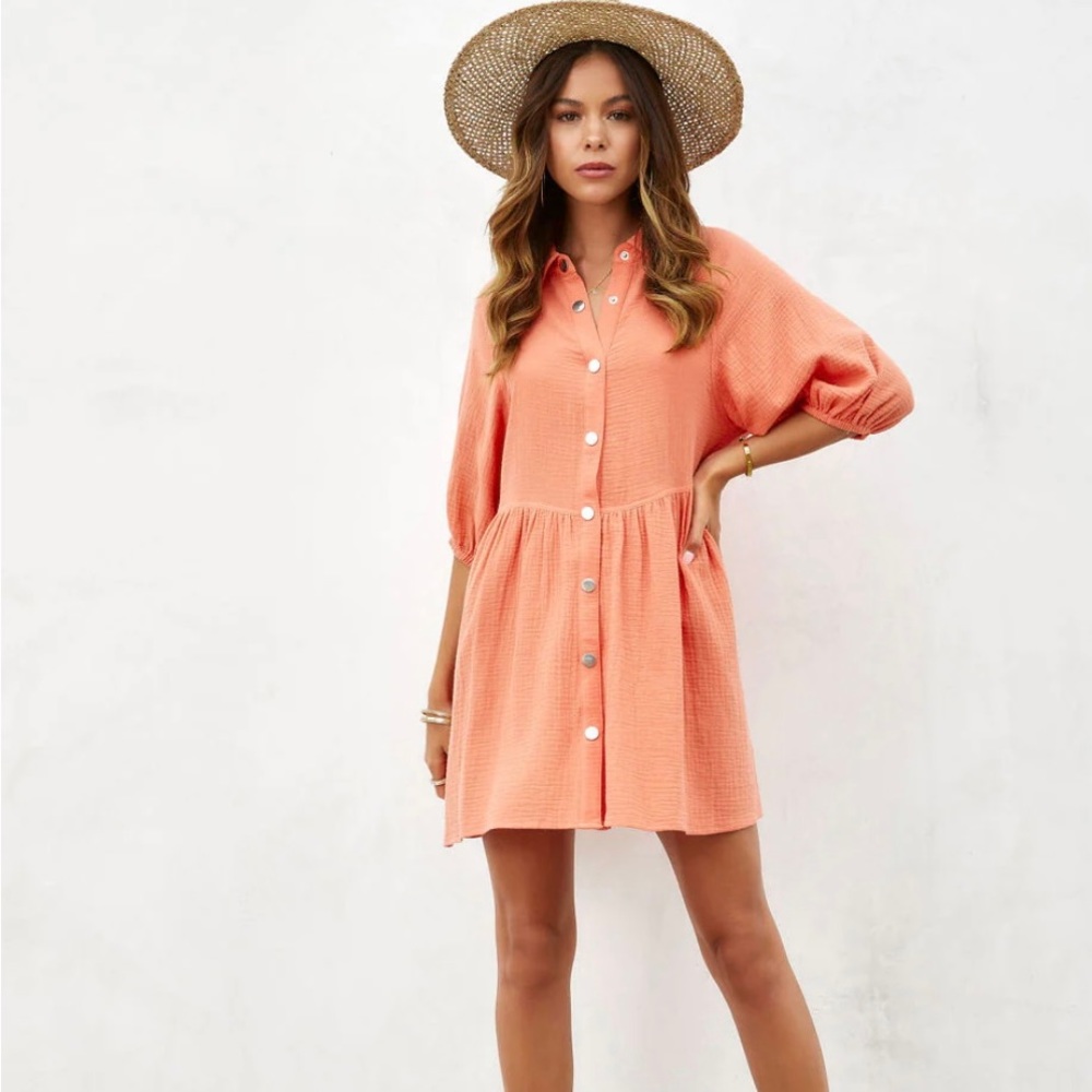 NWOT - VICI IRINA COTTON PUFF SLEEVE MINI DRESS - ORANGE - XS